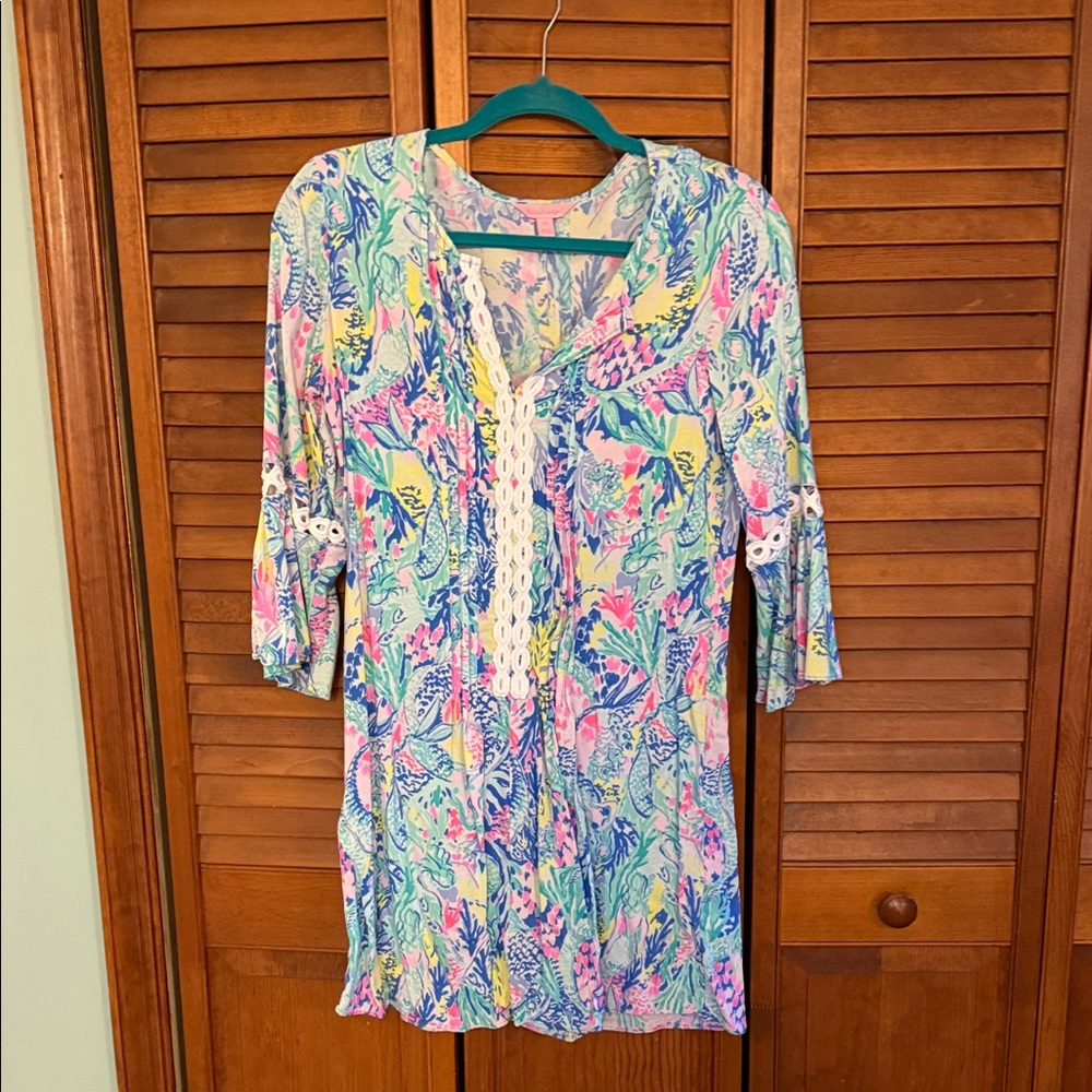 Lilly Pulitzer Multicolor Floral Tunic — Pink, Blue, Green, Yellow